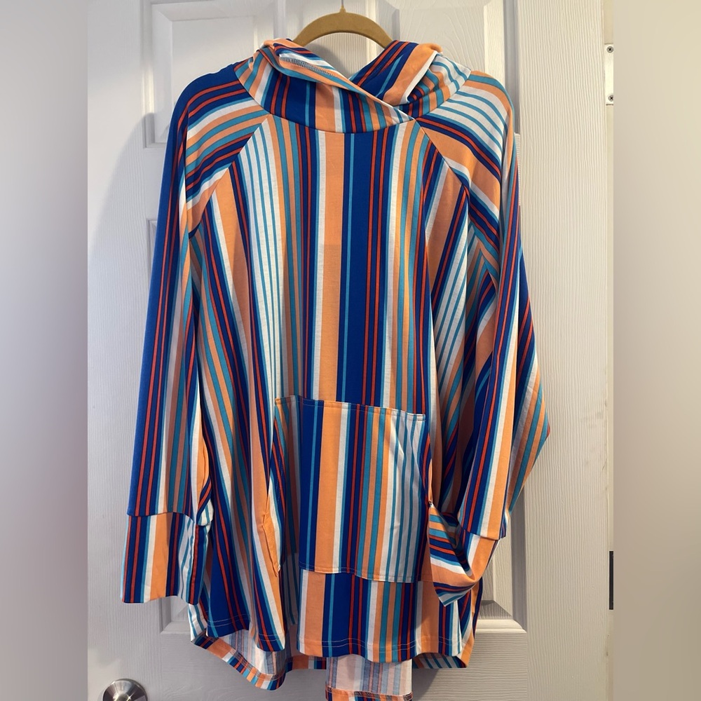 Lularoe Amber Knit Hoodie Pullover Tunic Multi-Color Stripe 3XL NWT